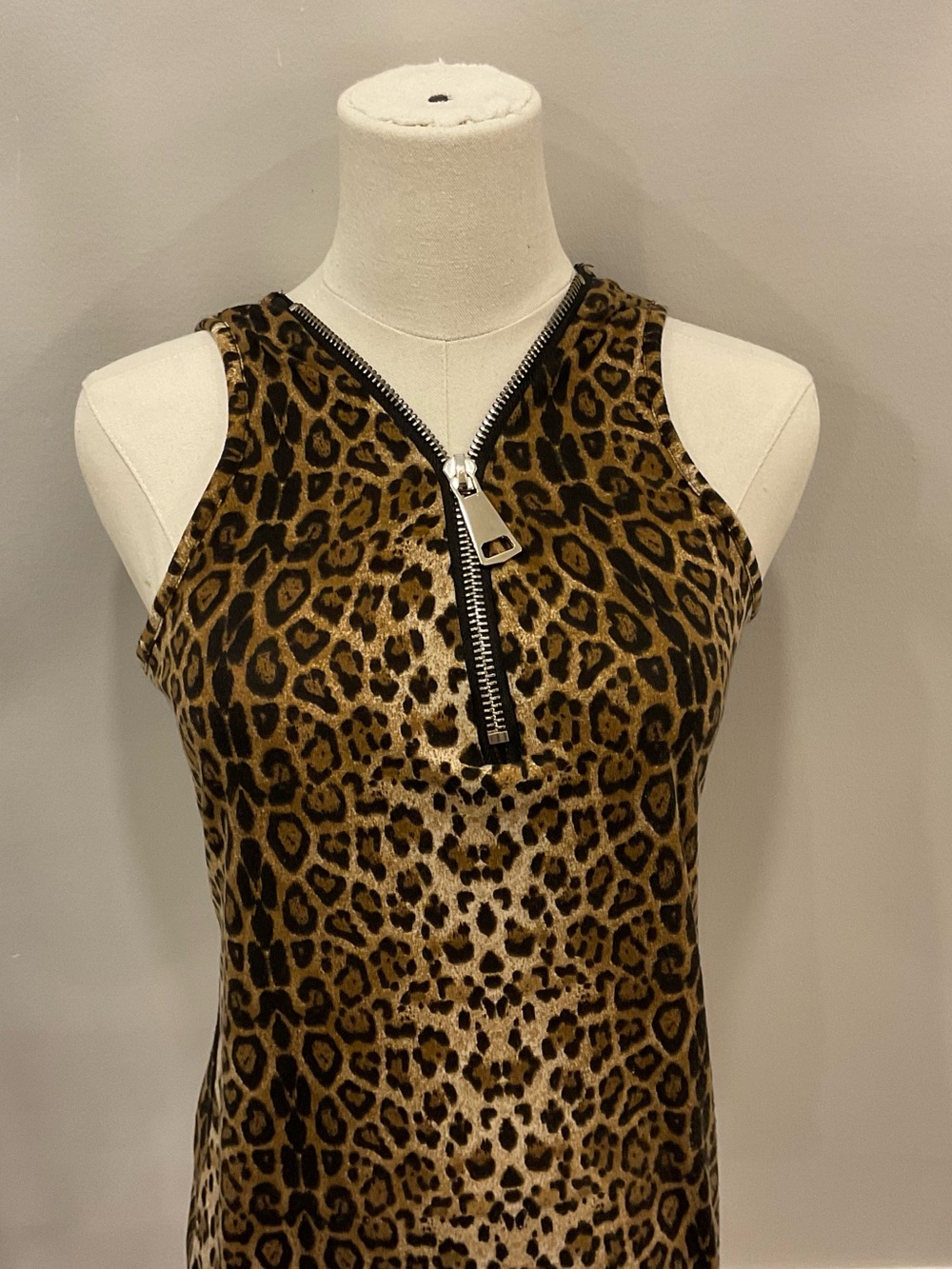 Leopard Print Zip-Front Tank Top - Brown/Black